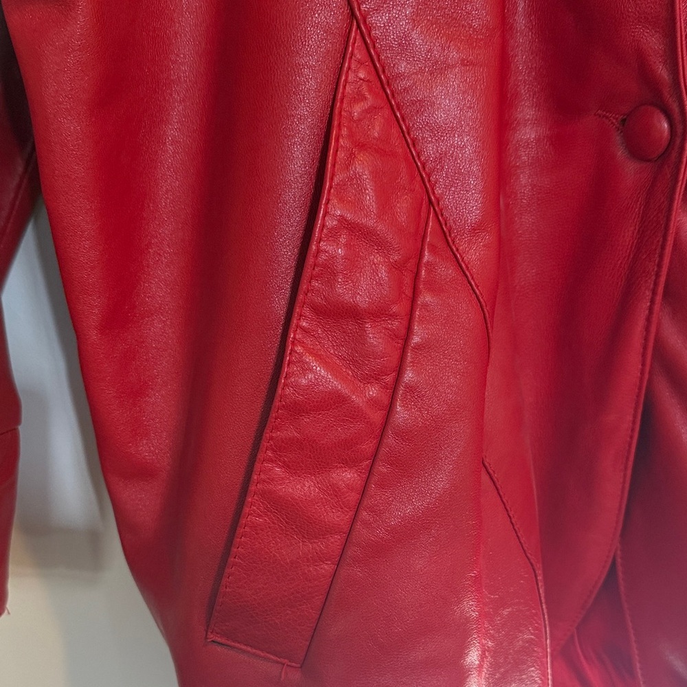 Vintage Erez Women's Red Leather Jacket - Picture 5 of 8